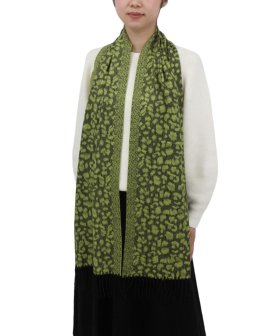 (image for) Cashmere Feel Leopard Scarf Olive Green
