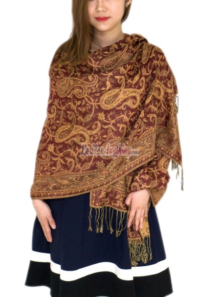 (image for) Classic Paisley Pashmina Scarf Dark Red