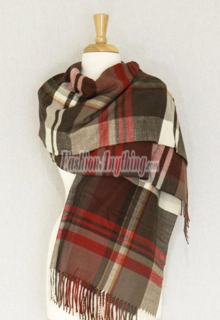(image for) Cashmere Feel Plaid Shawl Brown / Red