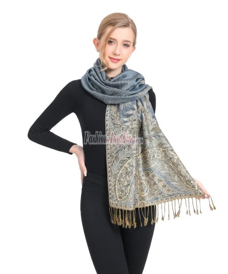 (image for) Big Paisley Thicker Pashmina Pale Blue