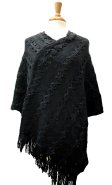 (image for) Floral Two Tone Thick Knit Poncho Black