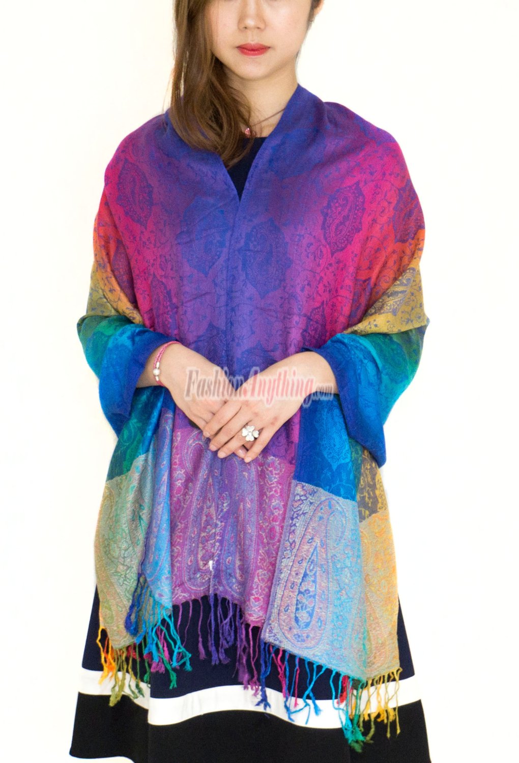 (image for) Paisley Rainbow Pashmina Multi Royal Blue