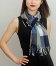 (image for) Woven Cashmere Feel Plaid Scarf Z39 Navy Blue