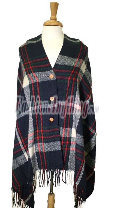 (image for) Plaid Blanket Wrap Navy