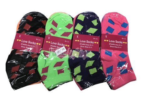 (image for) Women Diamond Print Socks Dozen (12 Pairs) - Assorted Color