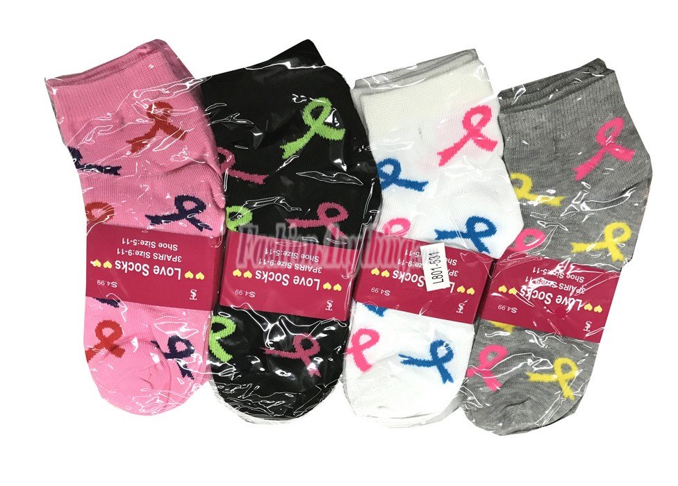 (image for) Women Breast Cancer Symbol Print Socks Dozen (12 Pairs) - Assorted Color