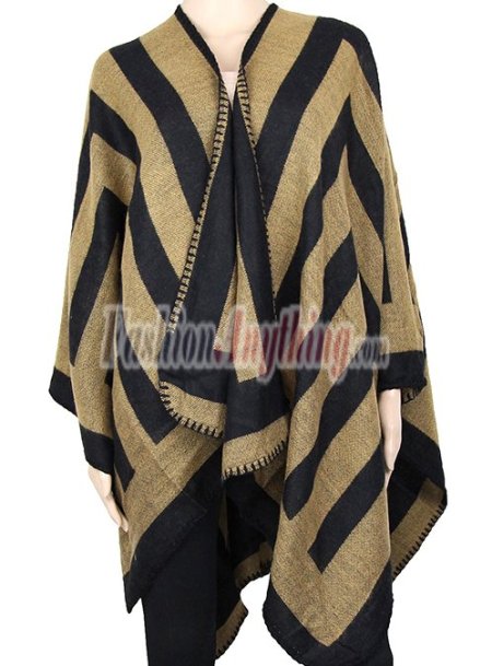 (image for) Checker Wool Blended Blanket Poncho Beige / Black