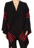 (image for) Stripe Wool Blended Blanket Poncho Red