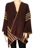 (image for) Stripe Wool Blended Blanket Poncho Brown