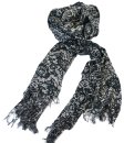(image for) Lavish abstract flower print scarf black / white #014-k-1