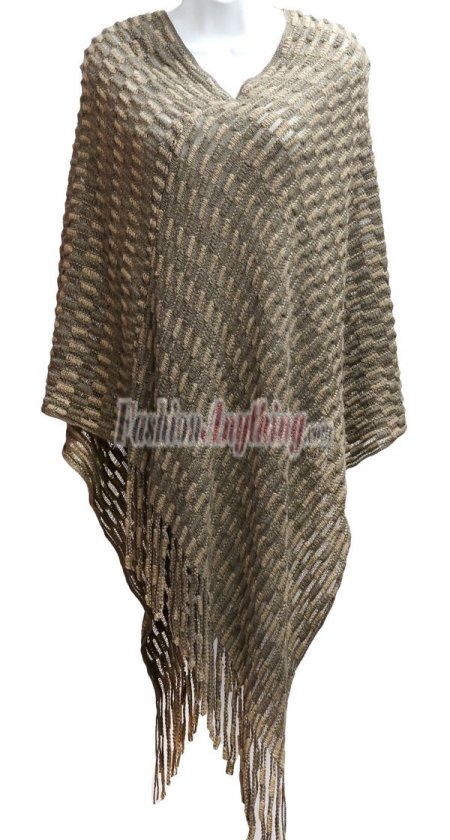 (image for) Two Tone Knit Poncho Brown