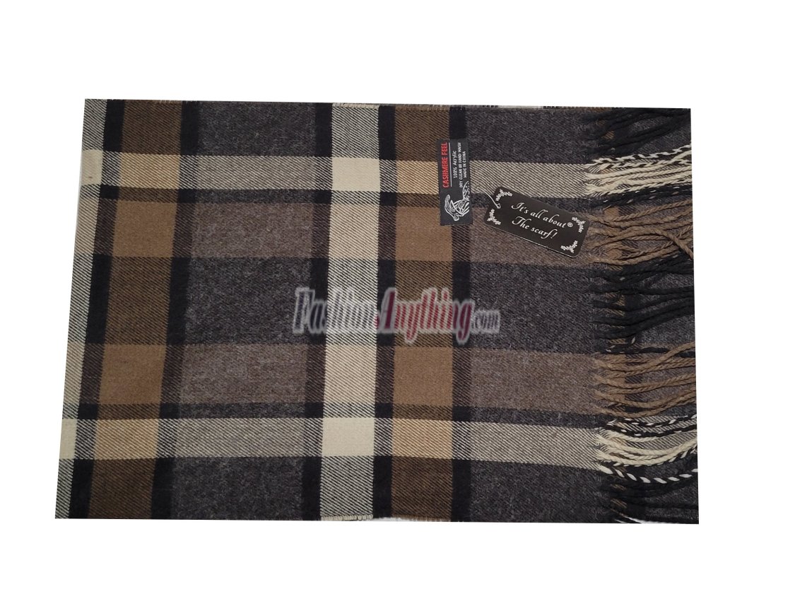 (image for) Cashmere Feel Plaid Scarf Brown 