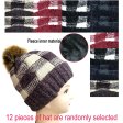 (image for) Faux Fur Pom-Pom Checker Knit Beanie Hat 1dz (12 pieces) Assorted 