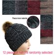 (image for) Faux Fur Pom-Pom Two Tone Knit Beanie Hat 1dz (12 pieces) Assorted 