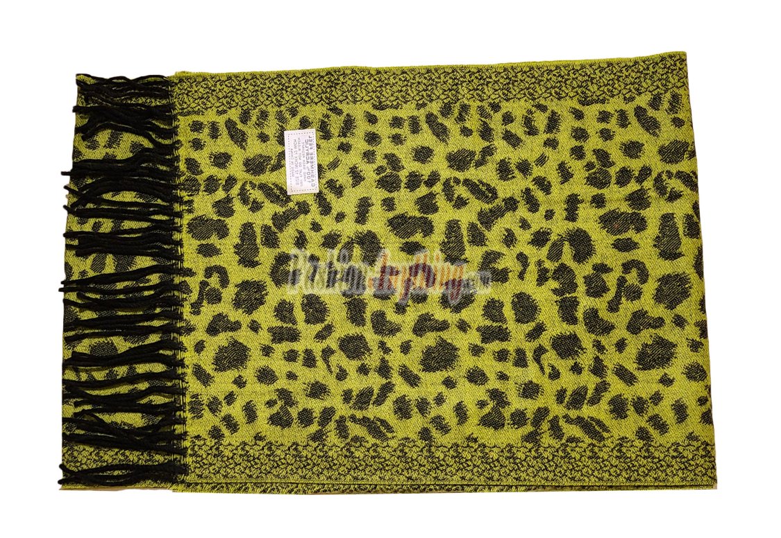 (image for) Cashmere Feel Leopard Scarf Lime/Black