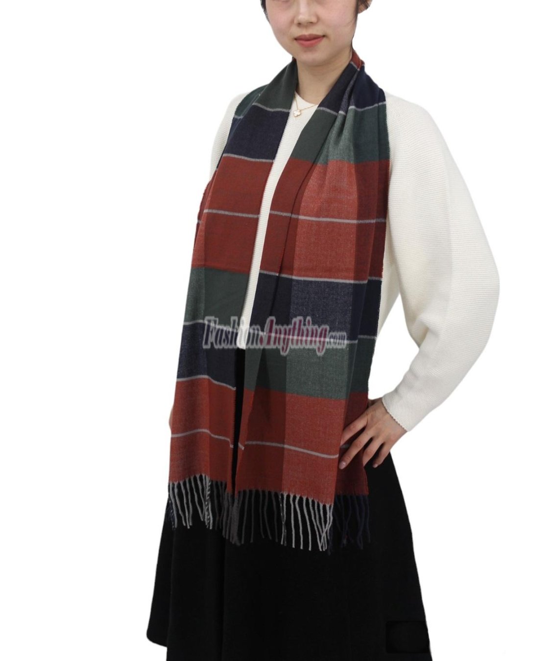 (image for) Cashmere Feel Plaid Scarf Burgundy /Navy /Green