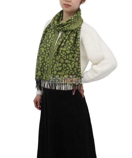 (image for) Cashmere Feel Leopard Scarf Olive Green
