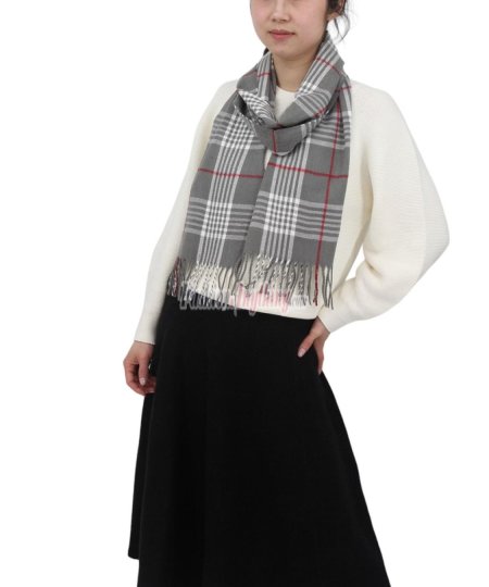 (image for) Cashmere Feel Plaid Scarf Grey