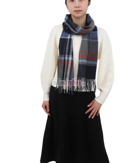 (image for) Woven Cashmere Feel Classic Scarf Navy/Grey/Orange