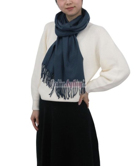 (image for) Solid Cashmere Feel Scarf Steel Blue