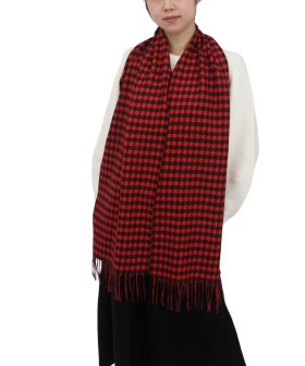 (image for) Woven Cashmere Feel Houndstooth Scarf Red