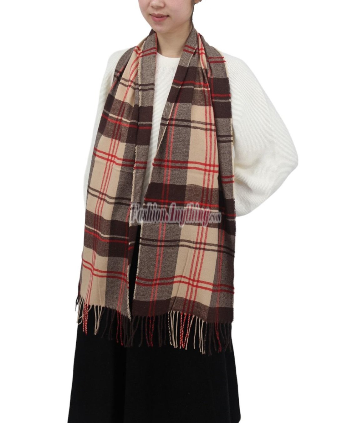 (image for) Cashmere Feel Pattern Scarf Brown/Red