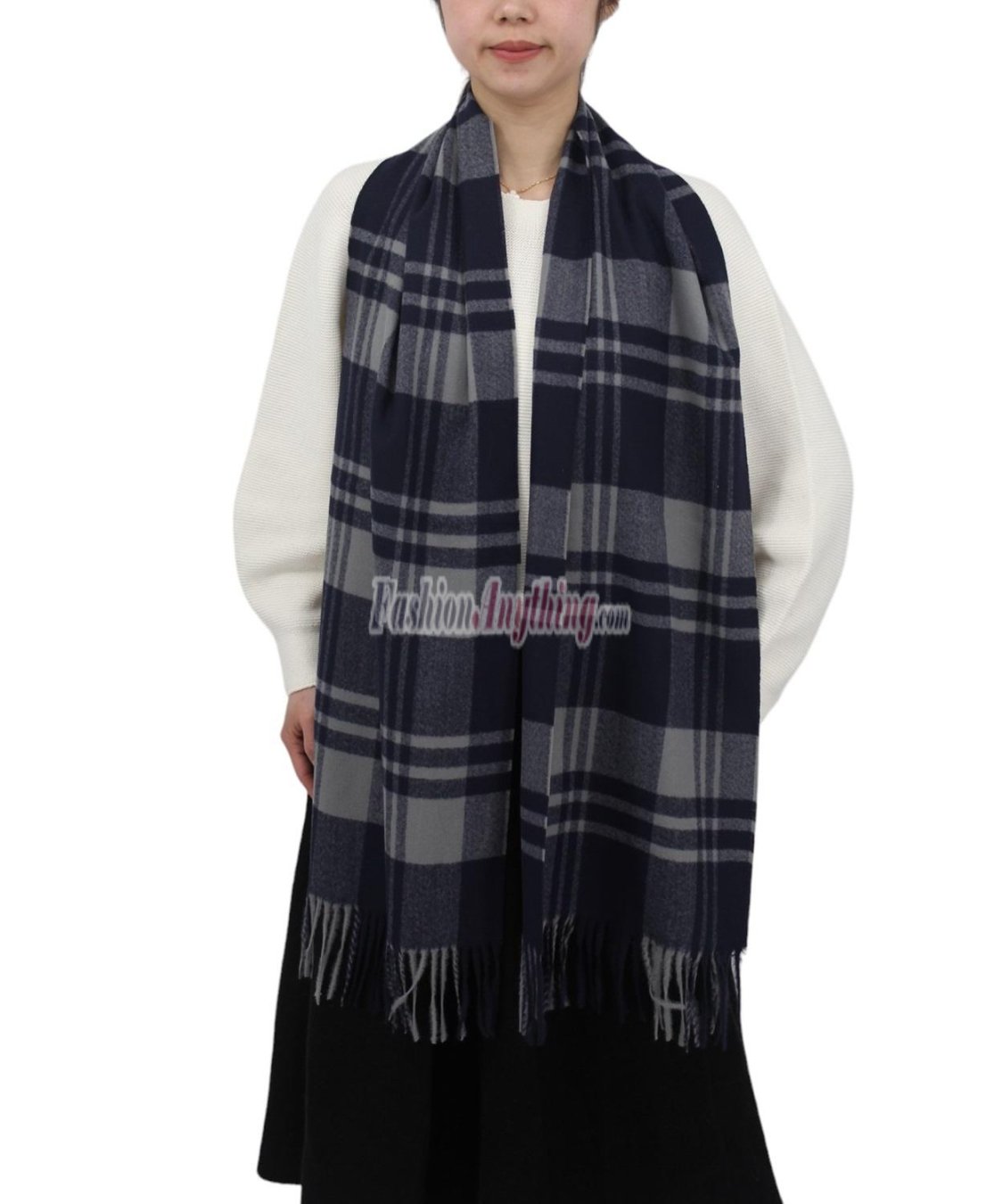 (image for) Cashmere Feel Pattern Scarf 98-1 Navy/Grey