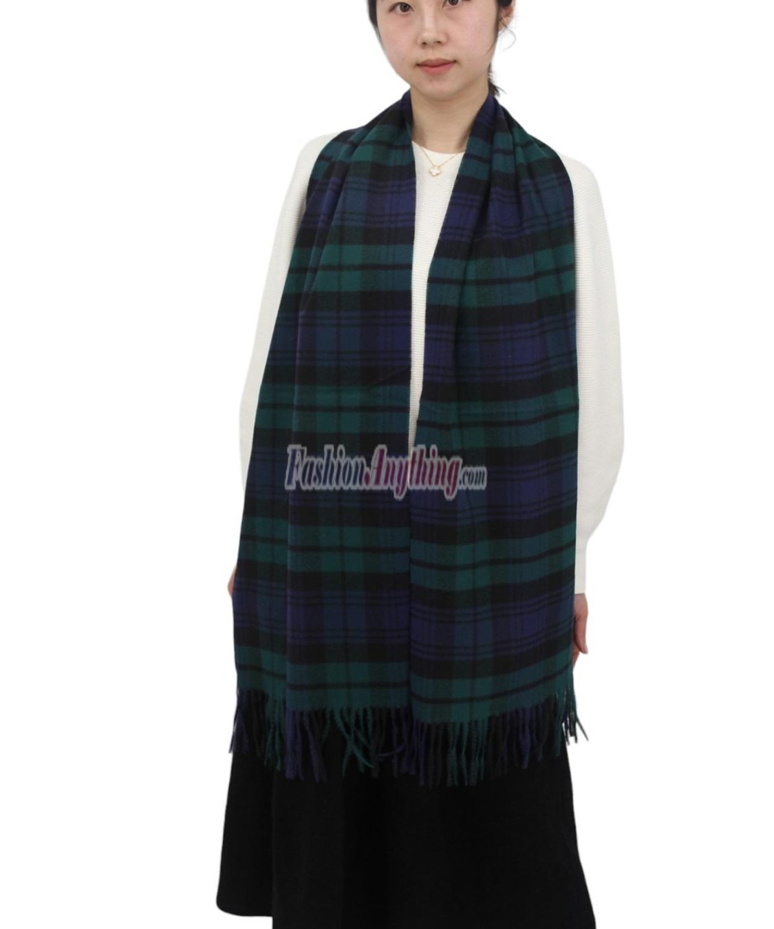 (image for) Cashmere Feel Pattern Scarf #98 Navy/Green