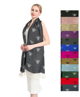 SCARF 180 CM IN BLACK CASHMERE WITH BEE PATTERN 396473 main image 0