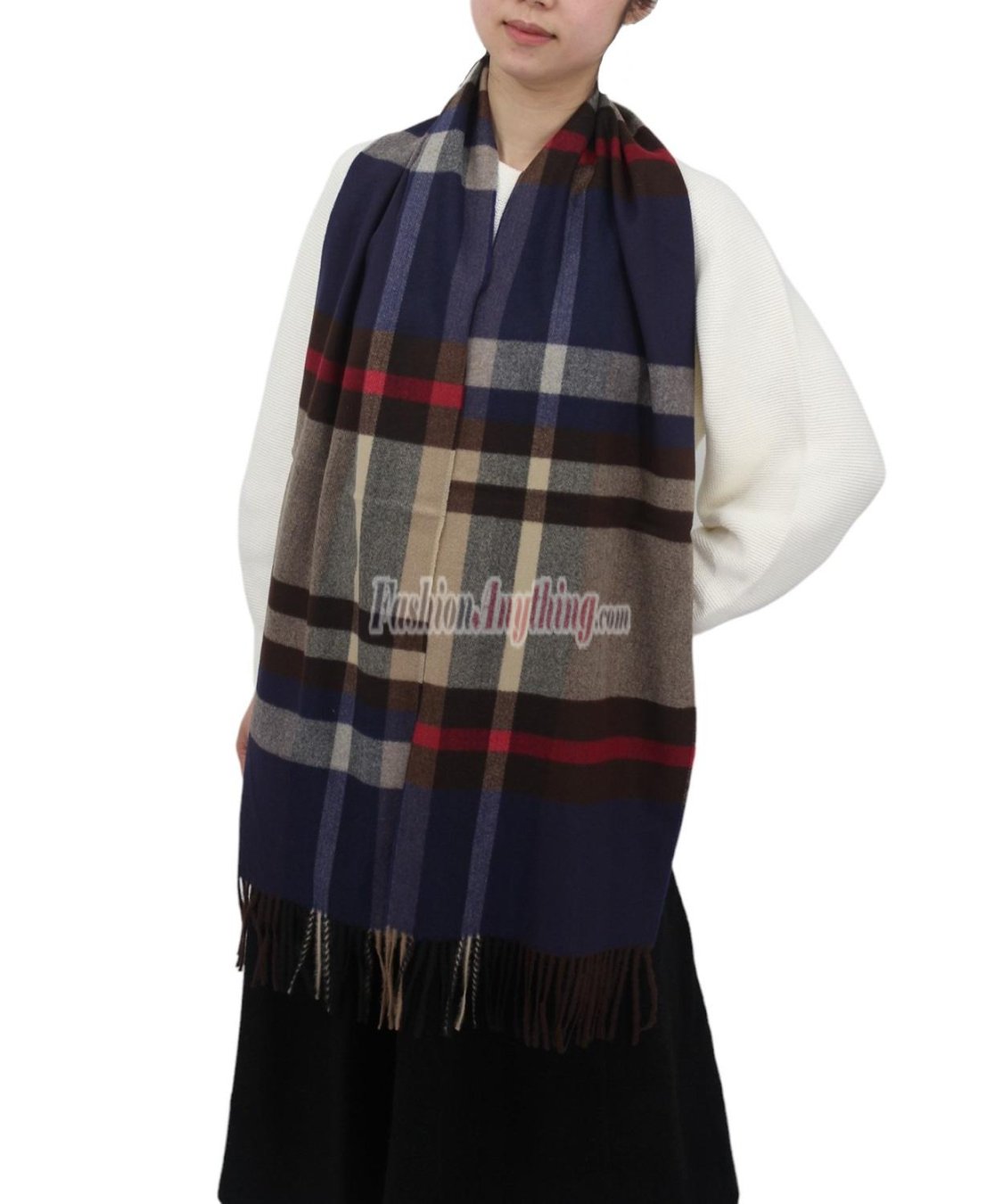 (image for) Woven Cashmere Feel Classic Scarf Brown/Navy/Red