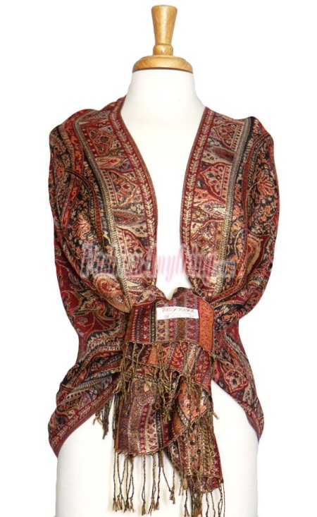 (image for) Paisley Floral Border Metallic Pashmina 1 DZ, Asst. Color