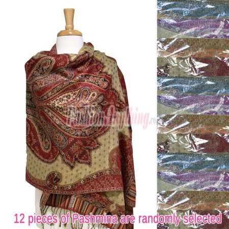 (image for) Abstract Paisley Metallic Pashmina 1 DZ, Asst. Color