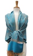 (image for) Paisley Jacquard Pashmina Cyan Blue / Beige Dozen (12 pcs)