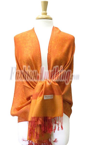(image for) Paisley Jacquard Pashmina Orange / Red Dozen (12 pcs)