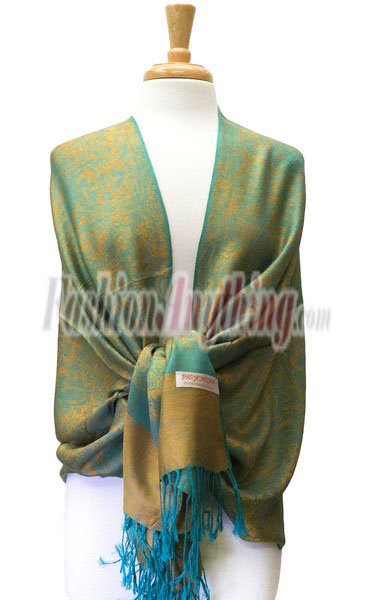 (image for) Paisley Jacquard Pashmina Golden Green Dozen (12 pcs)