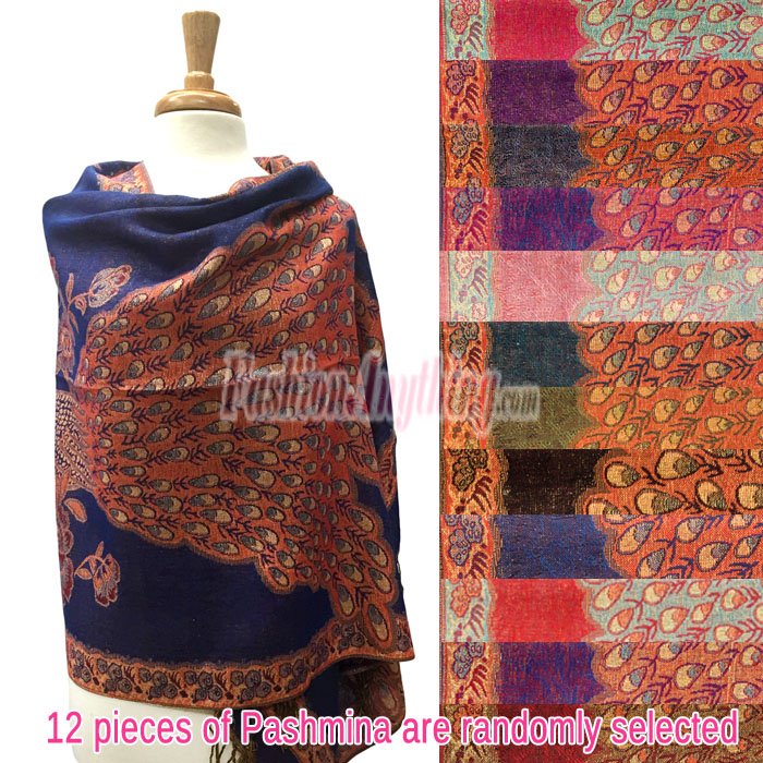 (image for) Peacock Tail Border Metallic Pashmina 1 DZ, Asst. Color