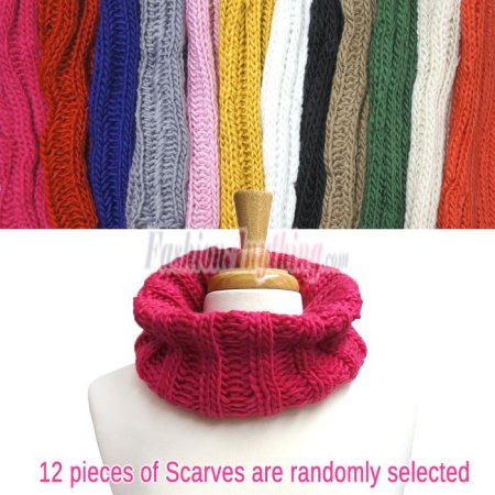 (image for) Solid Color Cable Knit Neck Warmer Scarf 1 DZ, Asst. Color