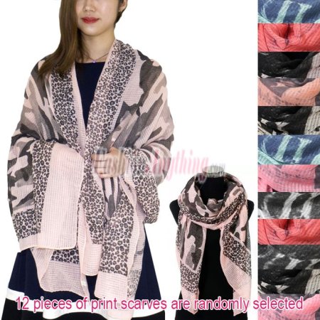 (image for) Fashion Print Scarfs - Camouflage & Leopard 1 DZ, Asst. Color