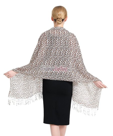 (image for) Leopard Print Pashmina Shawl White/Brown