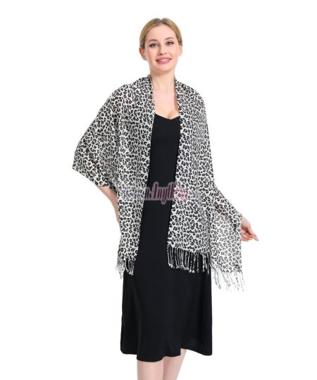 (image for) Leopard Print Pashmina Shawl White/Black/Brown