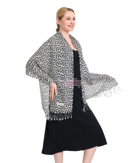 (image for) Leopard Print Pashmina Shawl White/Black/Brown