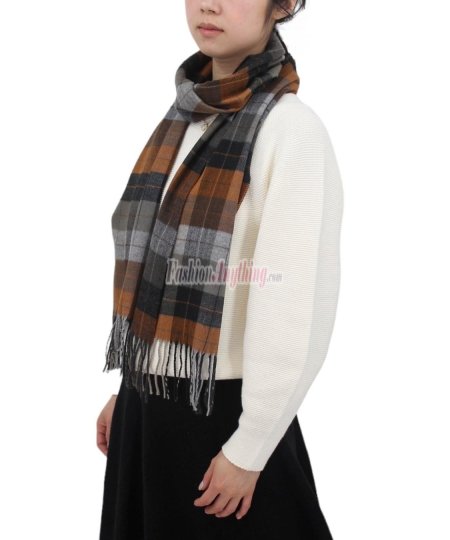 (image for) Cashmere Feel Plaid Scarf Brown
