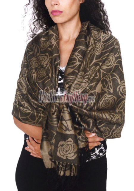 (image for) Rose Border Pashmina Khaki