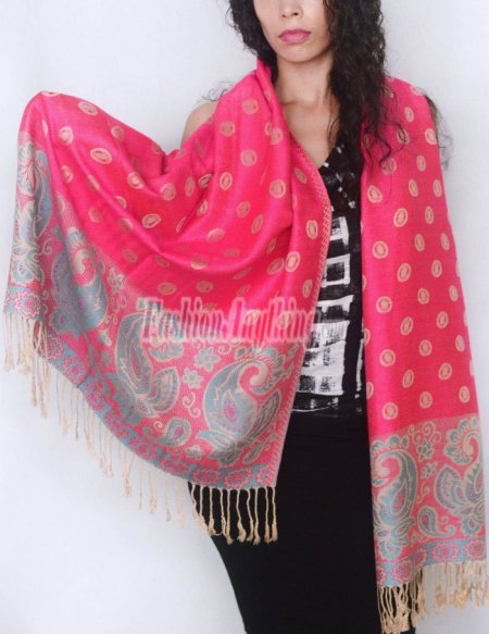 (image for) Dots Paisley Pashmina Hot Pink