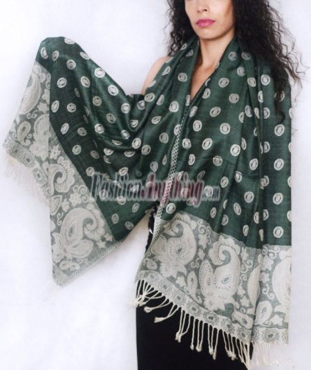 (image for) Dots Paisley Pashmina Dark Green