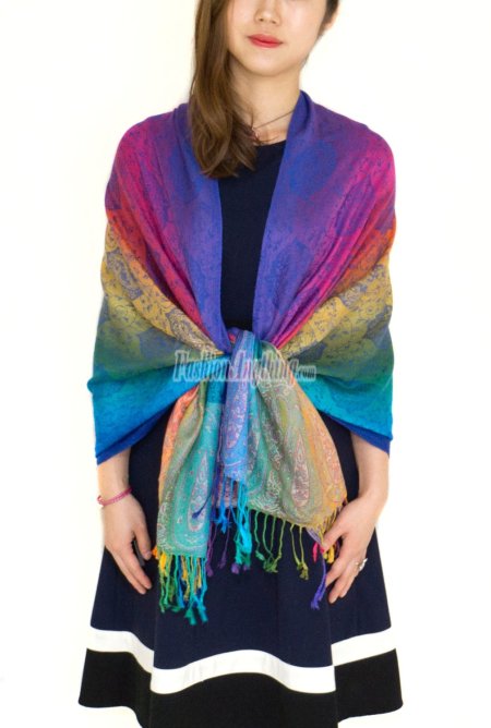 (image for) Paisley Rainbow Pashmina Multi Royal Blue