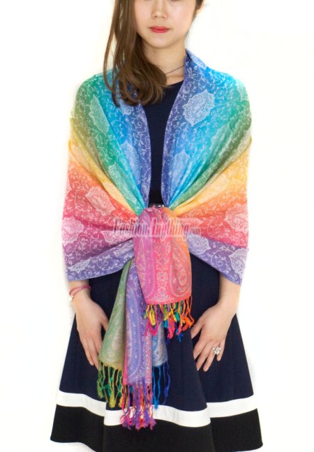 (image for) Paisley Rainbow Pashmina Multi Light Blue