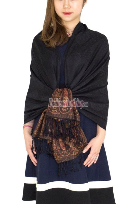 (image for) Paisley Leaves Pashmina Black