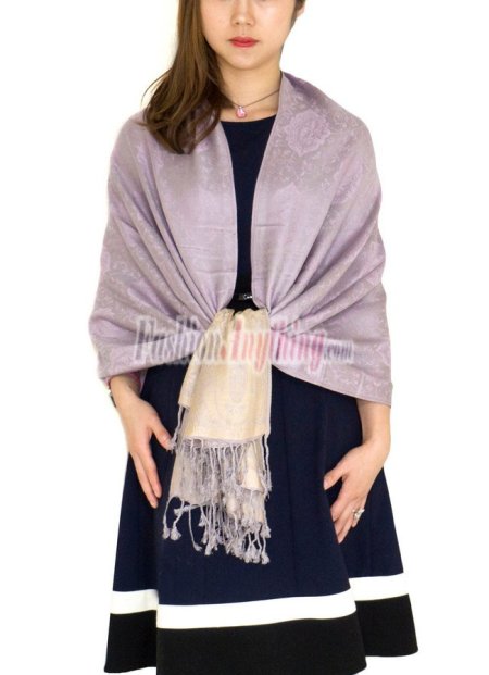 (image for) Paisley Leaves Pashmina Purple / Grey