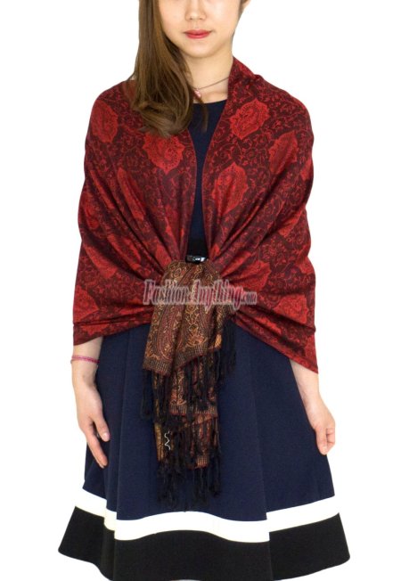 (image for) Paisley Leaves Pashmina Red / Black
